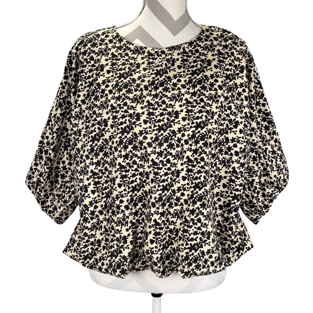 Ruby Star Black Floral Print‎ Round Blouson Crop Top L